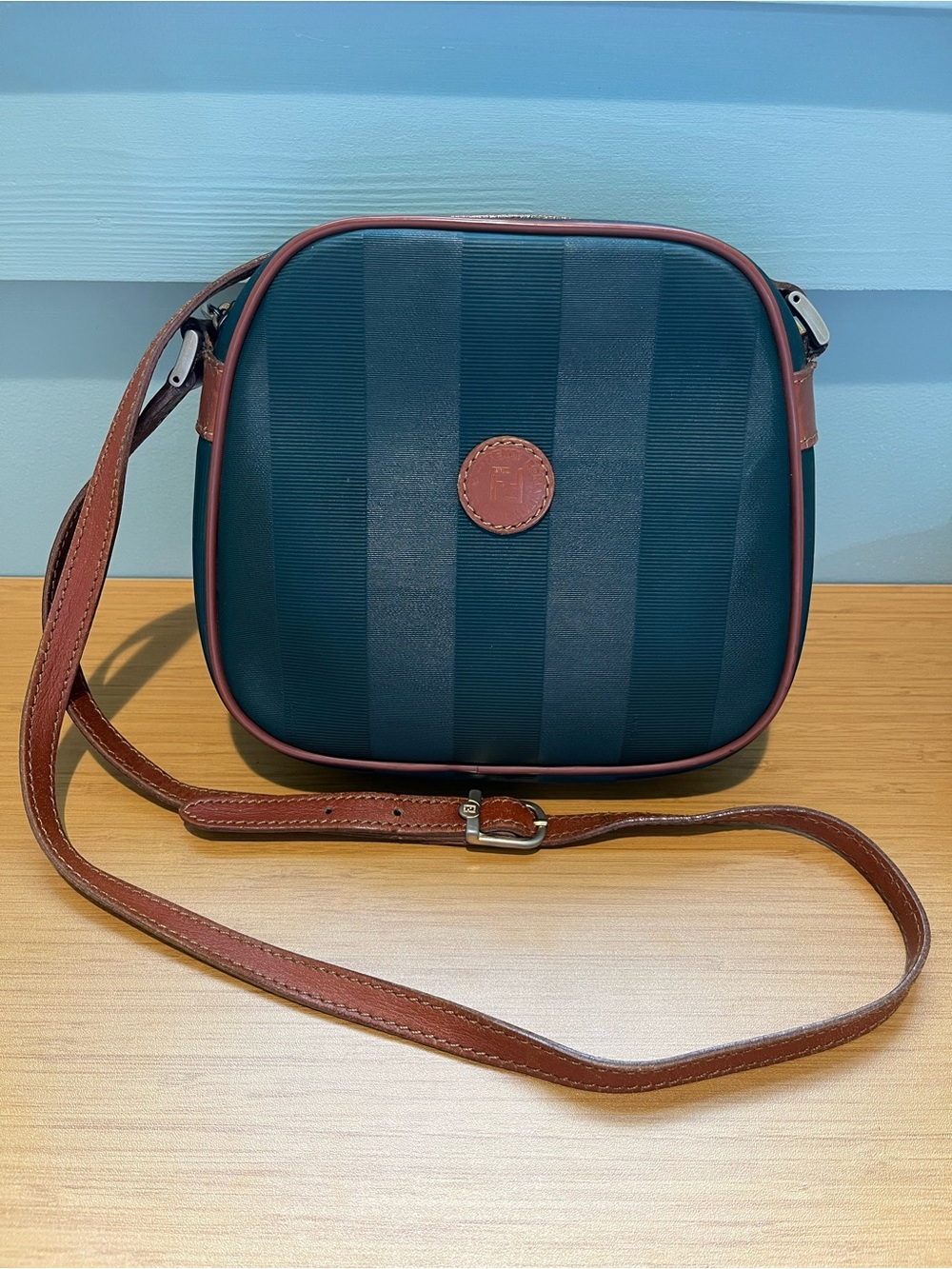 Fendi Green and Brown Striped Crossbody Bag